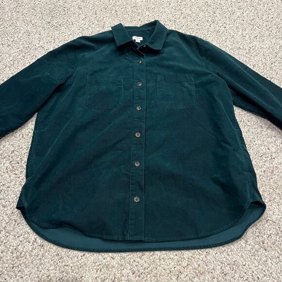 J Crew Button Front Corduroy Shirt Jacket Green Sz L Preppy Casual Shacket - Picture 1 of 7